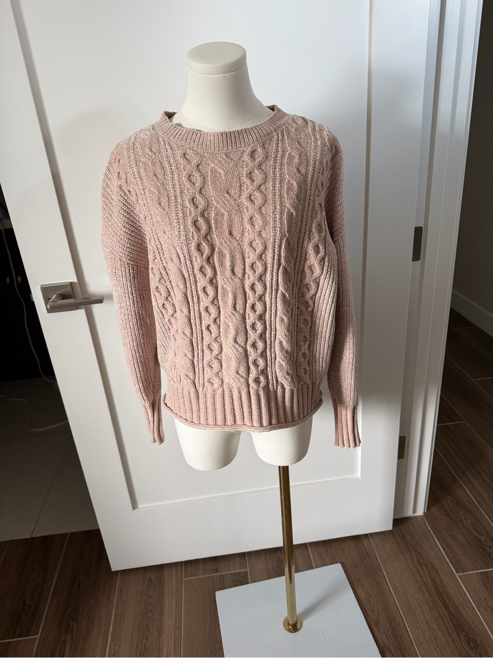 Rachael Zoe Classic Chenille Cable Knit Crewneck Sweater - Dusty Pink
